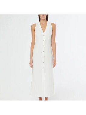 Onia White V-Neck Button-Front Sleeveless Maxi Dress